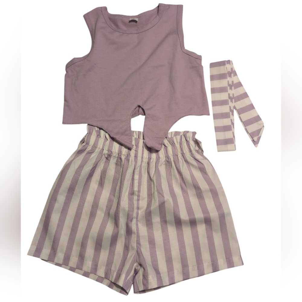 Lilac & White Striped Two-Piece Set